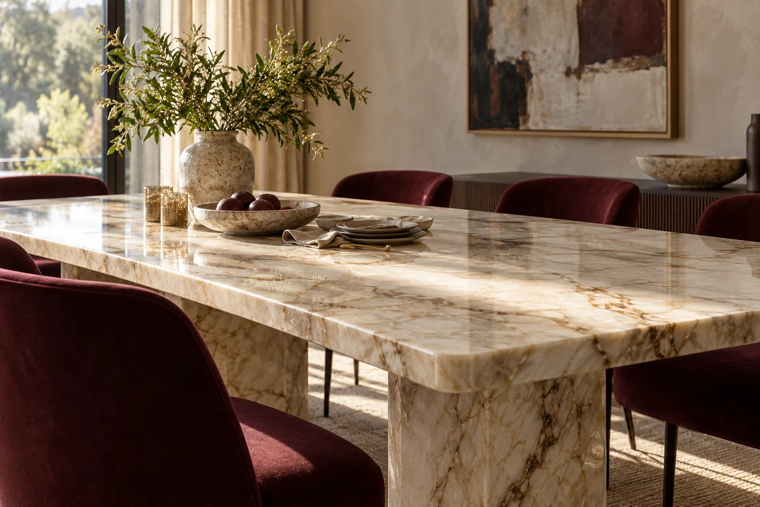 Stone surface and interior details for tabletop protection